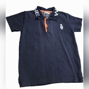Dirkje Navy Blue Kid's Polo Shortsleeves Shirt with Orange Accents Boy's Size 8